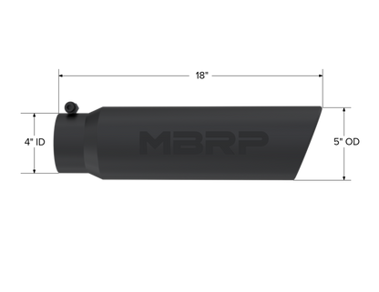 MBRP Universal 5in OD Angled Rolled End 4in Inlet 18in Length Black Finish T5124BLK Photo - Close Up