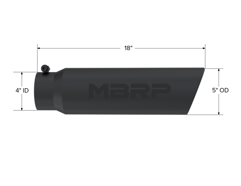 MBRP Universal 5in OD Angled Rolled End 4in Inlet 18in Length Black Finish T5124BLK Photo - Close Up