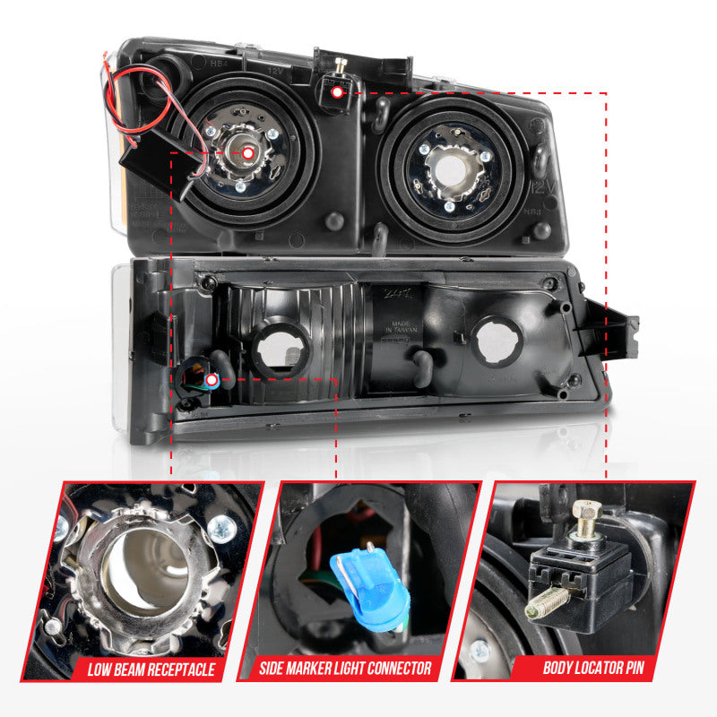 ANZO 2003-2006 Chevrolet Silverado 1500 Crystal Headlights w/ Light Bar Black Housing 111501 111501 Photo - Unmounted