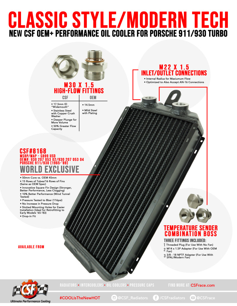 CSF 65-89 Porsche 911 / 930 OEM+ High-Performance Oil Cooler 8168 8168 Brochure - A general brochure describing a brand, company, product line.  If brochure in question is for a specific product, use code PDB.