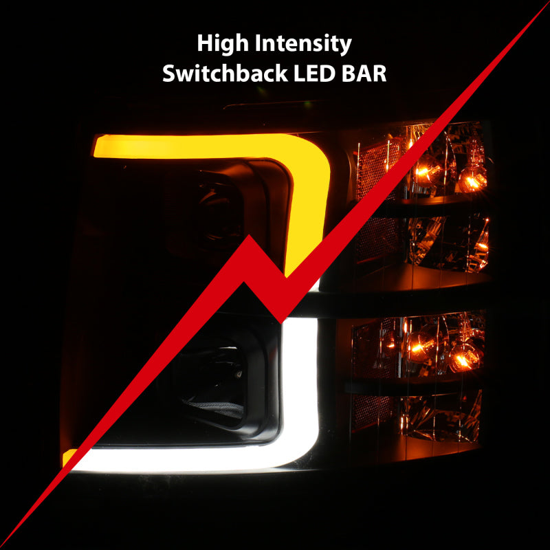 ANZO 07-13 Chevrolet Silverado 1500 Plank Style Projector Headlights Black w/ Amber 111410 111410 Photo - Unmounted