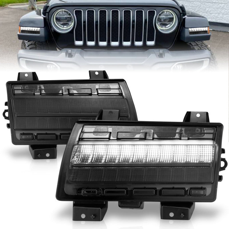 ANZO 2018-2021 Jeep Wrangler LED Side Markers Chrome Housing Smoke Lens w/ Seq. Signal Low Config 511087 511087 Photo - Primary