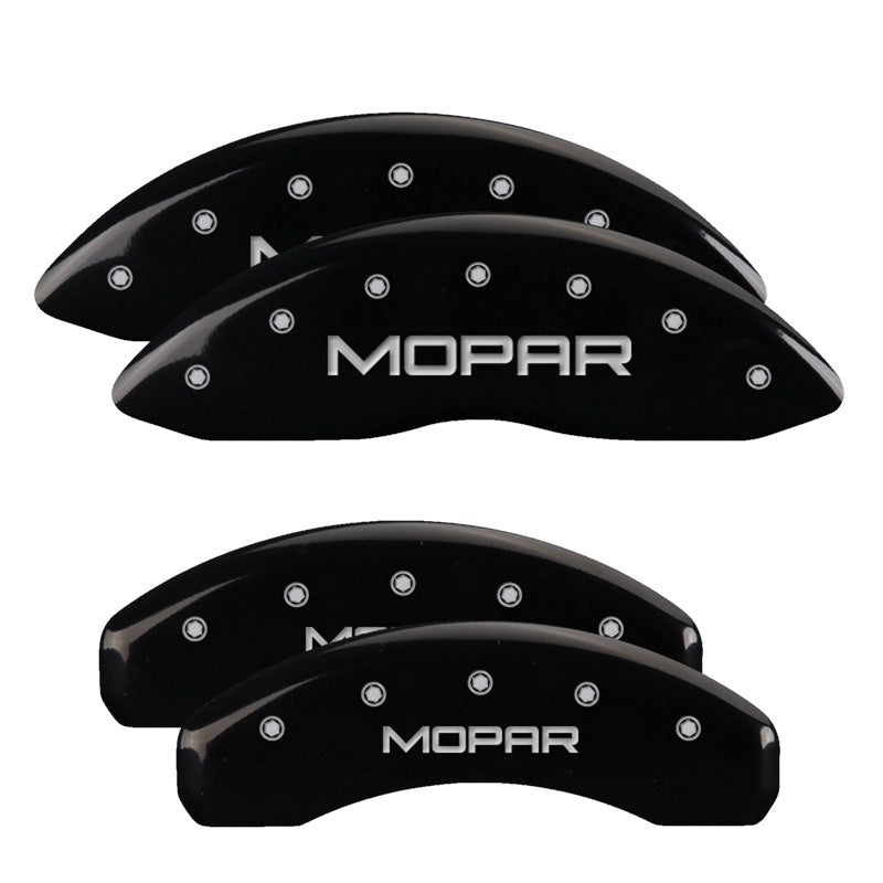 MGP 4 Caliper Covers Engraved Front & Rear MOPAR Black finish silver ch 12088SMOPBK 12088SMOPBK Photo - Primary