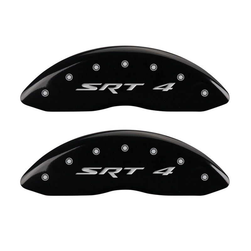 MGP Front set 2 Caliper Covers Engraved Front SRT4 Black finish silver ch 12002FSR4BK 12002FSR4BK Photo - Primary