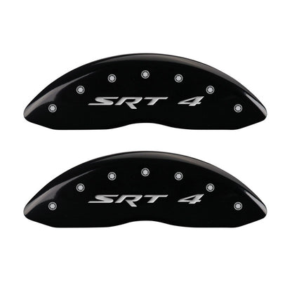 MGP Front set 2 Caliper Covers Engraved Front SRT4 Black finish silver ch 12002FSR4BK 12002FSR4BK Photo - Primary