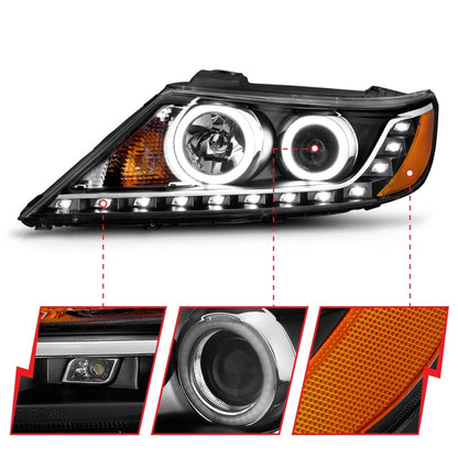 Anzo 2011-2013 Kia Sorento Projector Headlights w/ Halo Black (CCFL) 111248 Photo - Unmounted