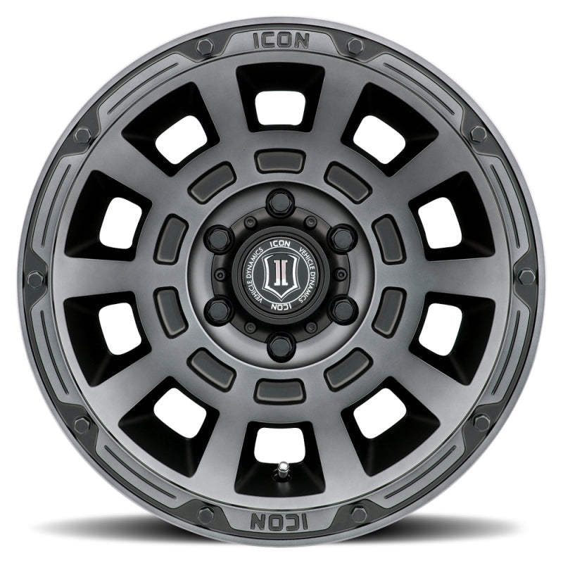 ICON Thrust 17x8.5 6x5.5 0mm Offset 4.75in BS 106.1mm Bore Smoked Satin Black Wheel 2817858347SSBT 2817858347SSBT Photo - Close Up