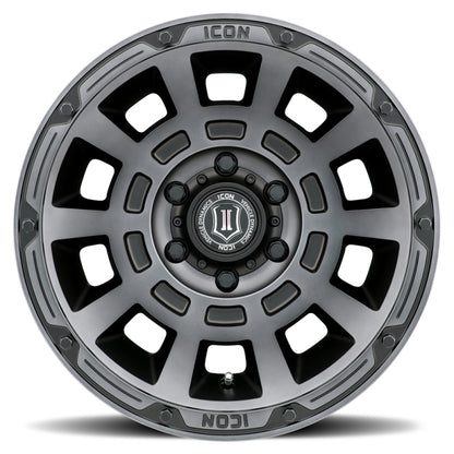 ICON Thrust 17x8.5 6x5.5 0mm Offset 4.75in BS 106.1mm Bore Smoked Satin Black Wheel 2817858347SSBT 2817858347SSBT Photo - Close Up