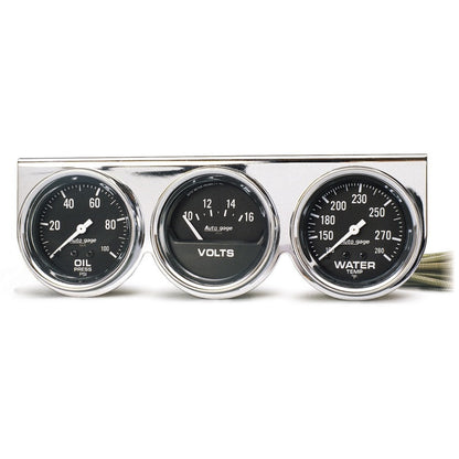 Autometer Gauge Console Oilp/Wtmp/Volt 2-5/8" 100 Psi/280 °F/16V Blk Dial Chrome 2399 Photo - Primary