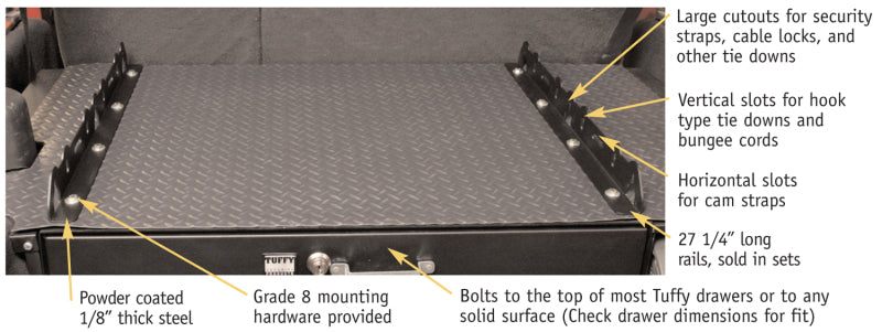 Tuffy Products Tuffy Multipoint Tie Down Rails (2 Rails) 27 1/4In Long 158-01 158-01 Photo - Close Up