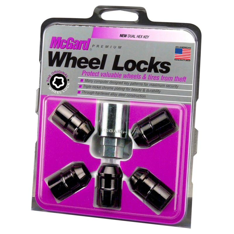 McGard Wheel Lock Nut Set - 5pk. (Cone Seat) 1/2-20 / 3/4 &13/16 Dual Hex / 1.46in. Length - Black 24548 24548 Photo - in package