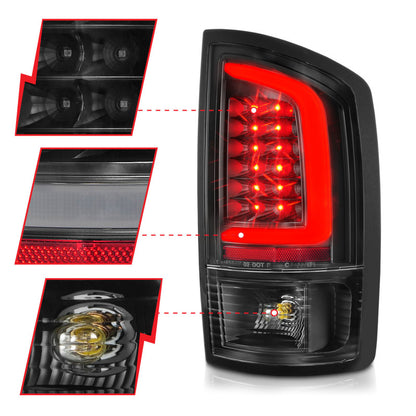 ANZO 2002-2006 Dodge  Ram 1500 LED Tail Lights w/ Light Bar Black Housing Clear Lens 311368 311368 Photo - Unmounted
