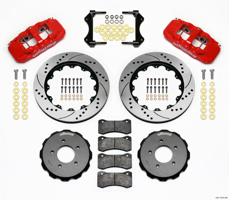 Wilwood AERO6 Front Hat Kit 14.00 Drilled Red 99-06 BMW E46 140-11974-DR 140-11974-DR Photo - Primary
