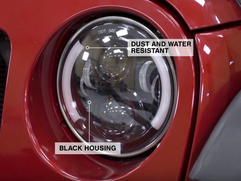 Raxiom 97-18 Jeep Wrangler TJ & JK 6-LED Headlights w/ Partial Halo- Blk Housing (Clear Lens) J135442 J135442 Photo - Close Up