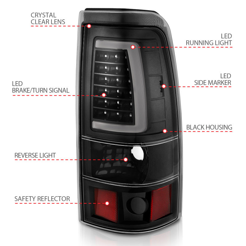 ANZO 2003-2006 Chevy Silverado 1500 LED Taillights Plank Style Black w/Clear Lens 311333 311333 User 3
