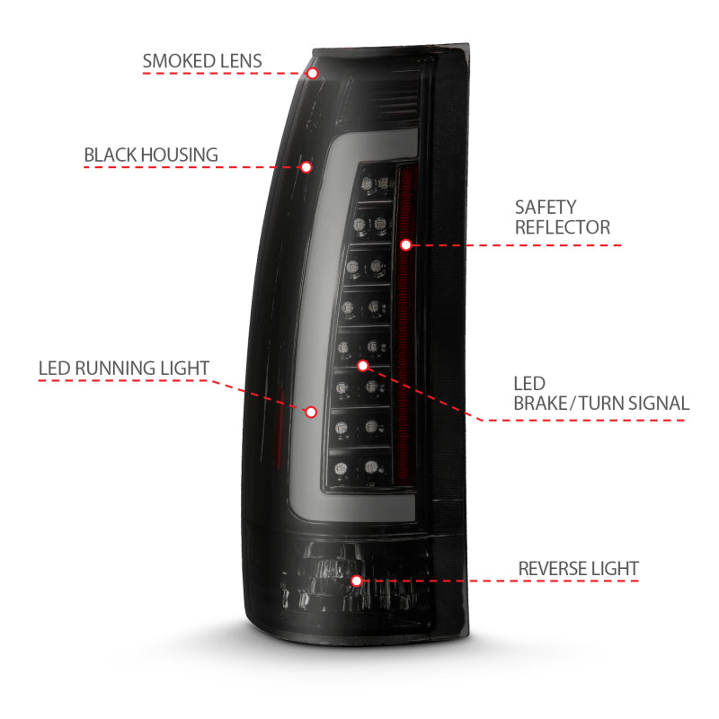 ANZO 1999-2000 Cadillac Escalade LED Taillights Black Housing Smoke Lens Pair 311345 311345 Photo - Unmounted