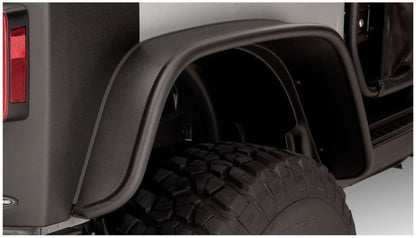 Bushwacker 07-18 Jeep Wrangler Flat Style Flares 4pc Fits 2-Door Sport Utility Only - Black 10919-07 10919-07 Photo - Mounted