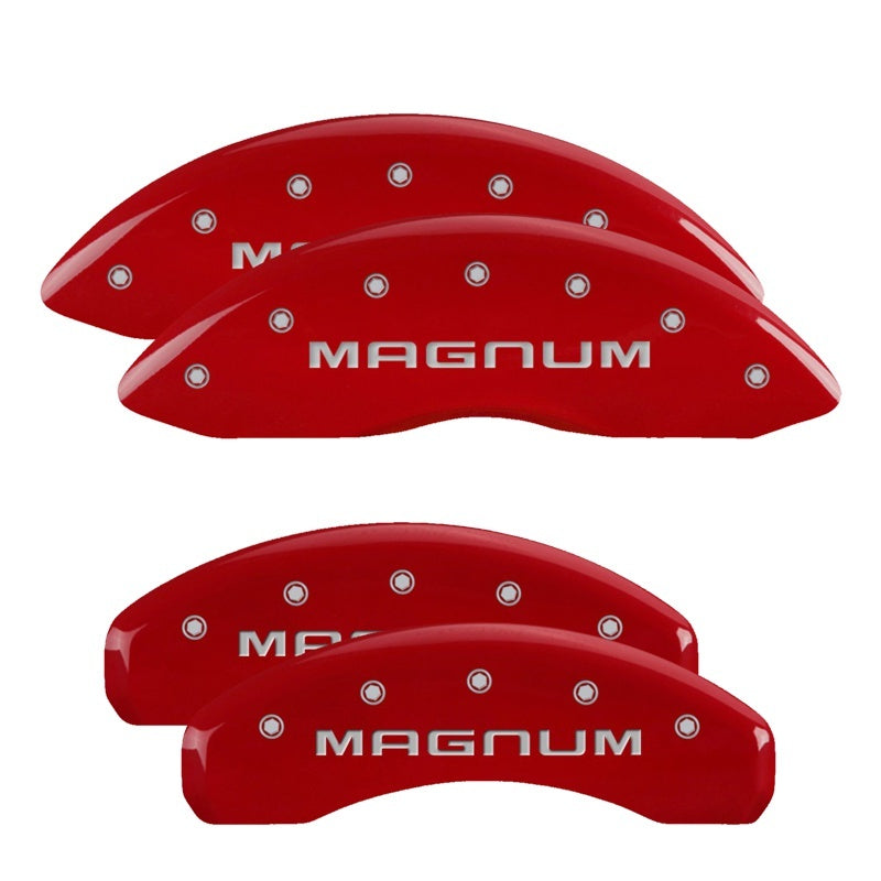 MGP 4 Caliper Covers Engraved Front & Rear Magnum Red finish silver ch 12088SMGMRD 12088SMGMRD Photo - Primary