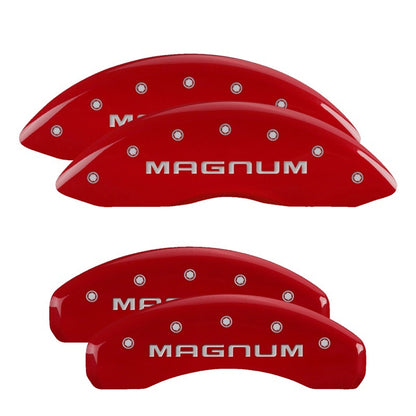 MGP 4 Caliper Covers Engraved Front & Rear Magnum Red finish silver ch 12088SMGMRD 12088SMGMRD Photo - Primary