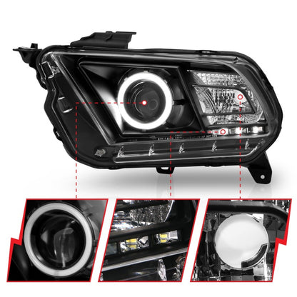 Anzo 2010-2014 Ford Mustang Projector Headlights w/ Halo Black (CCFL) 121323 Photo - Unmounted