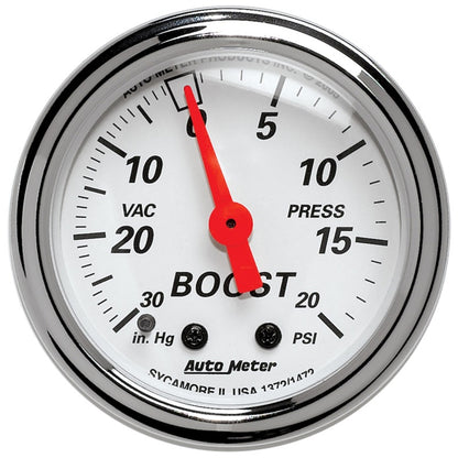 Autometer Gaug, Vac/Boost, 2 1/16", 30INHG-20PSI, Mechanical, Arctic White 1372 Photo - Primary