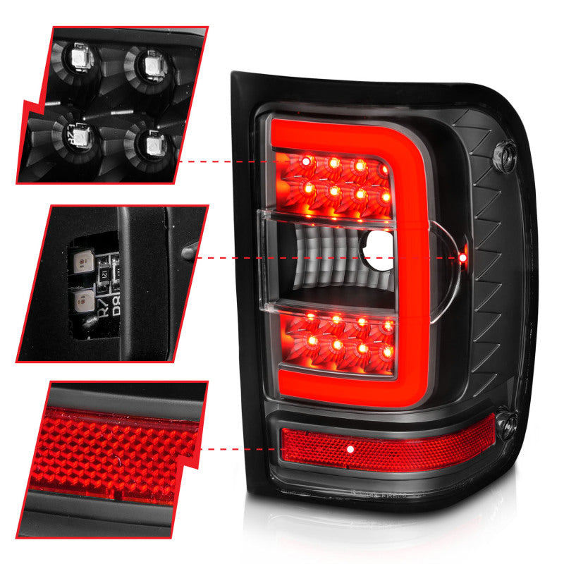 ANZO 2001-2011 Ford  Ranger LED Tail Lights w/ Light Bar Black Housing Clear Lens 311390 311390 Photo - Unmounted