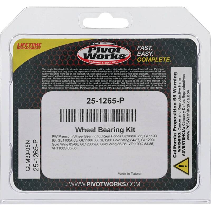 Pivot Works Honda Wheel Bearing Kit Premium Bearings 25-1265-P 25-1265-P Photo - Primary