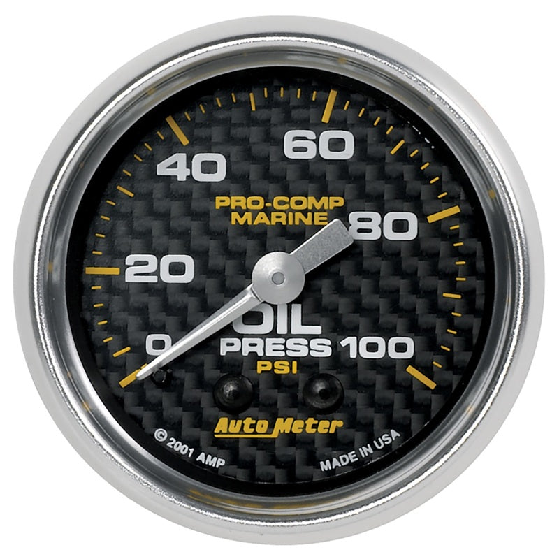Autometer Marine Carbon Fiber Ultra-Lite 2-1/16in 100PSI Mechanical Oil Pressure Gauge 200790-40 200790-40 Photo - Primary