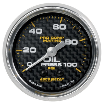 Autometer Marine Carbon Fiber Ultra-Lite 2-1/16in 100PSI Mechanical Oil Pressure Gauge 200790-40 200790-40 Photo - Primary