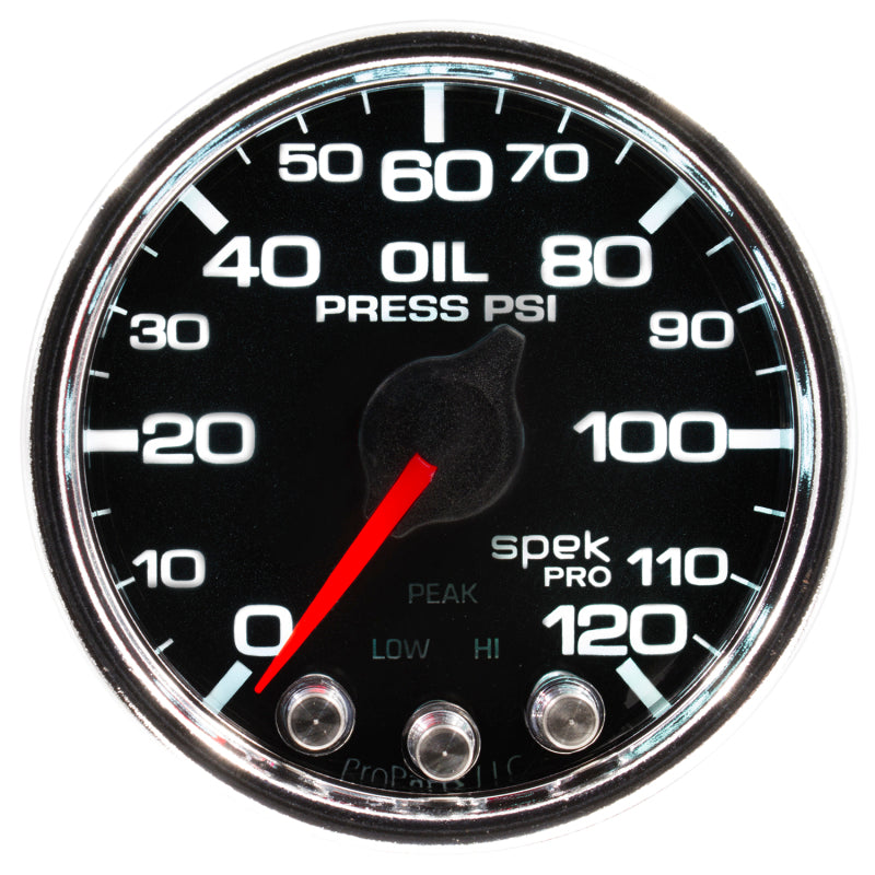 Autometer Spek-Pro Gauge Oil Press 2 1/16in 120psi Stepper Motor W/Peak & Warn Blk/Chrm P32531 P32531 User 1