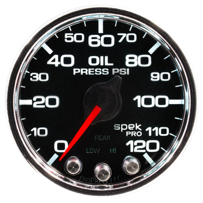 Autometer Spek-Pro Gauge Oil Press 2 1/16in 120psi Stepper Motor W/Peak & Warn Blk/Chrm P32531 P32531 User 1