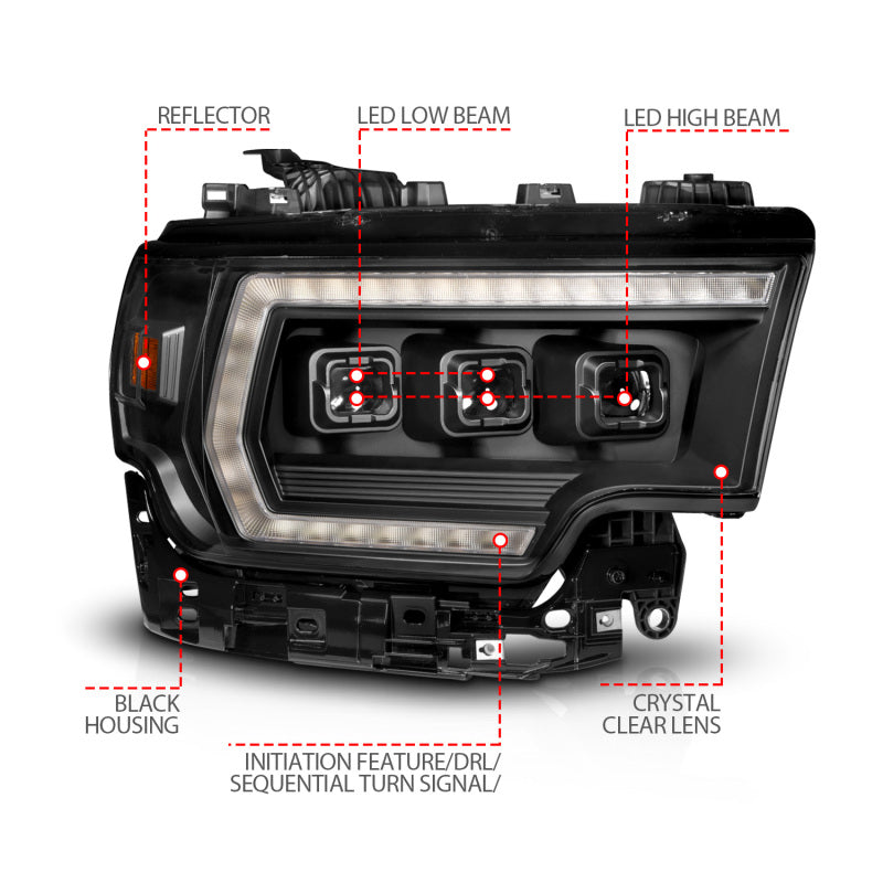 ANZO 19-24 RAM 2500/3500 Z-Series Full LED Proj Headlights DRL/Init/SeqSig - Pass. Side ONLY 111601X-R 111601X-R User 1