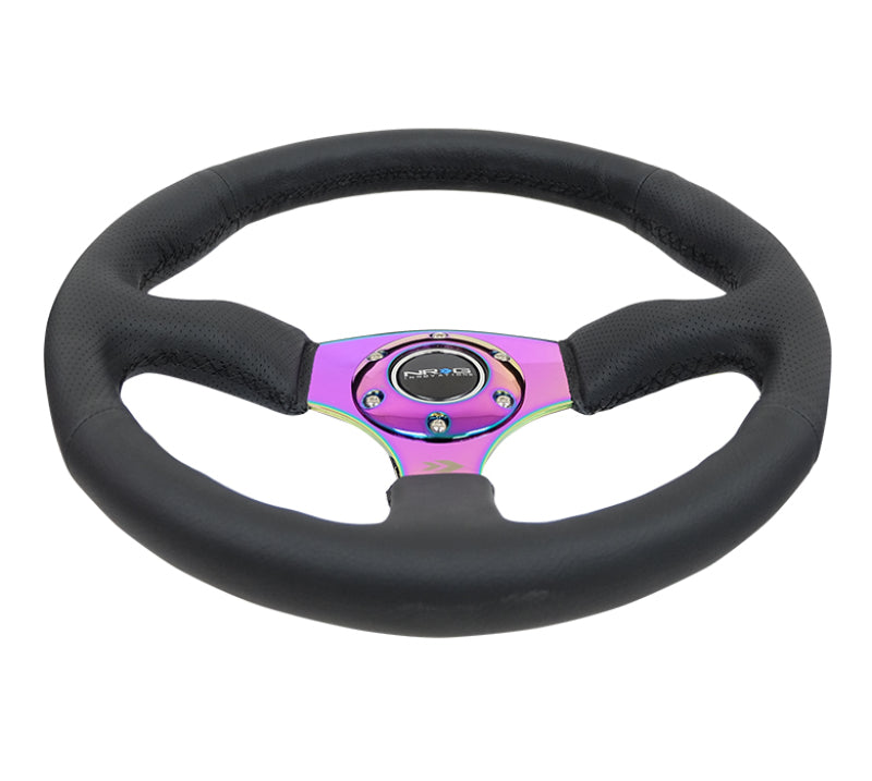 NRG Reinforced Steering Wheel (350mm / 2.5in. Deep) Leather Race Comfort Grip w/4mm Neochrome Spokes RST-023MC-R RST-023MC-R Photo - Primary