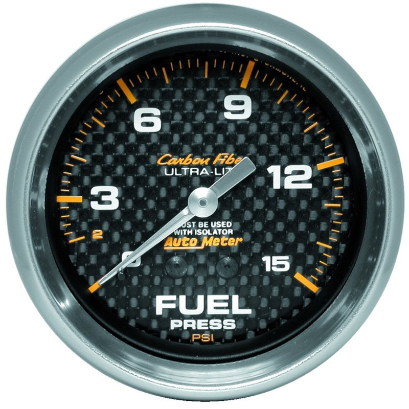 Autometer Fuel Pressure, 2 5/8", 15 Psi, Mech. Incl. Isolator, Carbon Fiber 4813 Photo - Primary