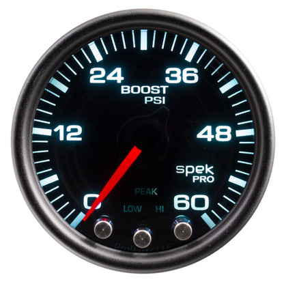 Autometer Spek-Pro Gauge Boost 2 1/16in 60psi Stepper Motor W/Peak & Warn Blk/Smoke/Black P30452 P30452 User 1