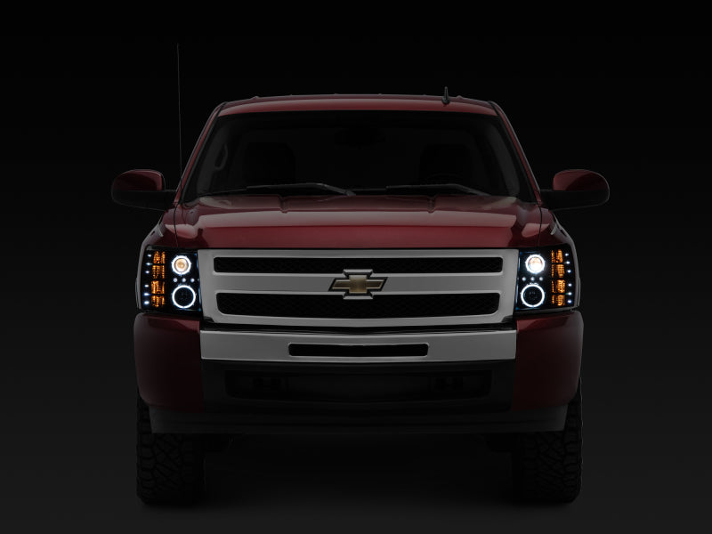 Raxiom 07-13 Silverado 1500 Super White LED Halo Projector Headlights- Black Housing (Clear Lens) S112717 S112717 Photo - Close Up