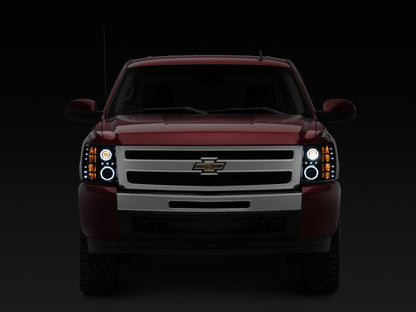 Raxiom 07-13 Silverado 1500 Super White LED Halo Projector Headlights- Black Housing (Clear Lens) S112717 S112717 Photo - Close Up