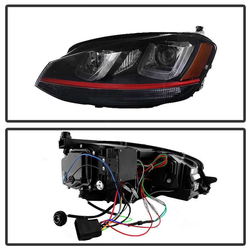 Spyder Volkswagen Golf VII 14-16 Projector Headlights DRL LED Red Stripe Blk PRO-YD-VG15-RED-DRL-BK 5080592 5080592 User 1