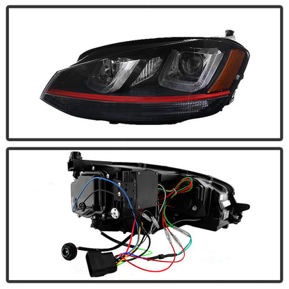 Spyder Volkswagen Golf VII 14-16 Projector Headlights DRL LED Red Stripe Blk PRO-YD-VG15-RED-DRL-BK 5080592 5080592 User 1