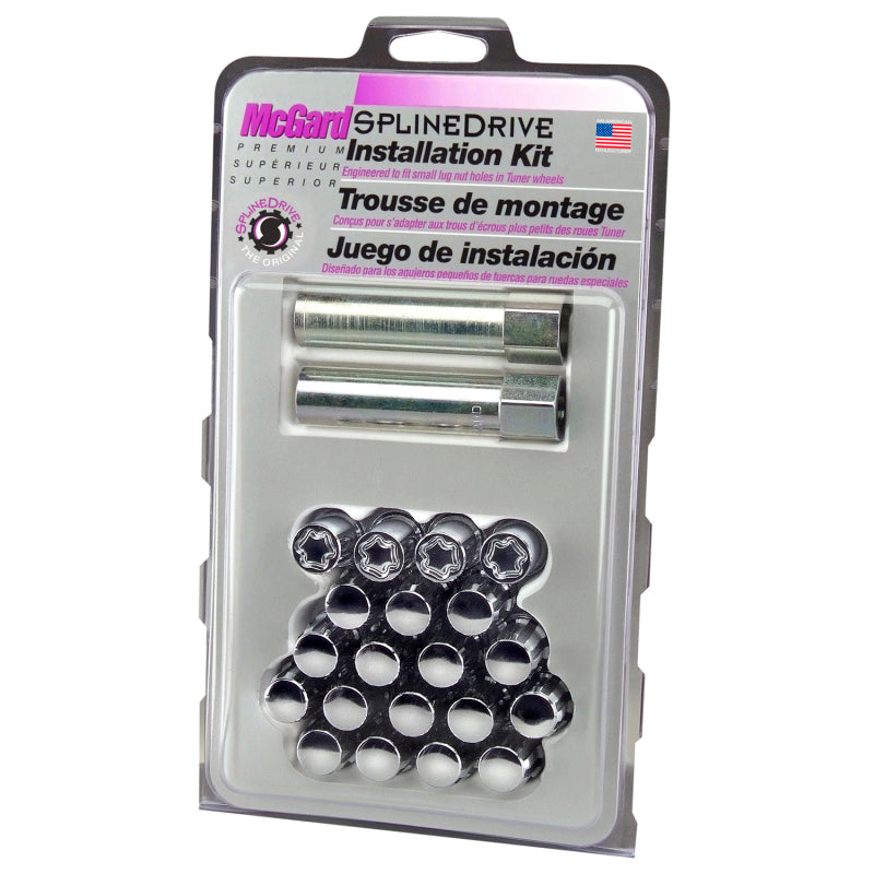 McGard SplineDrive Tuner 5 Lug Install Kit w/Locks & Tool (Cone) M12x1.5 / 13/16 Hex - Chrome (CS) 65557CN 65557CN Photo - in package