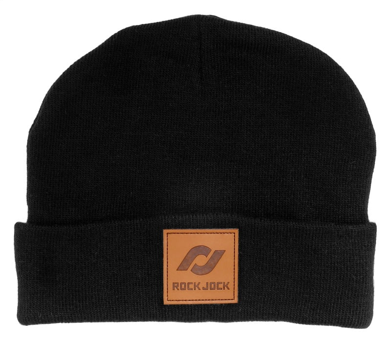 RockJock Beanie Black w/ Leather Patch RJ Logo One Size Fits All RJ-716001-1