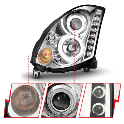 Anzo 2003-2007 Infiniti G35 Projector Headlights w/ Halo Chrome (CCFL) 121364 Photo - Unmounted