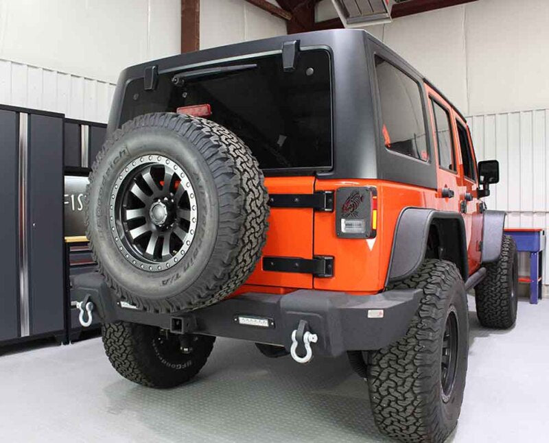 Fishbone Offroad 07-18 Jeep JK Wrangler Rubicon Steel Rear Bumper W/LEDs - Blk Textured Powdercoat FB22032 FB22032 Photo - lifestyle view