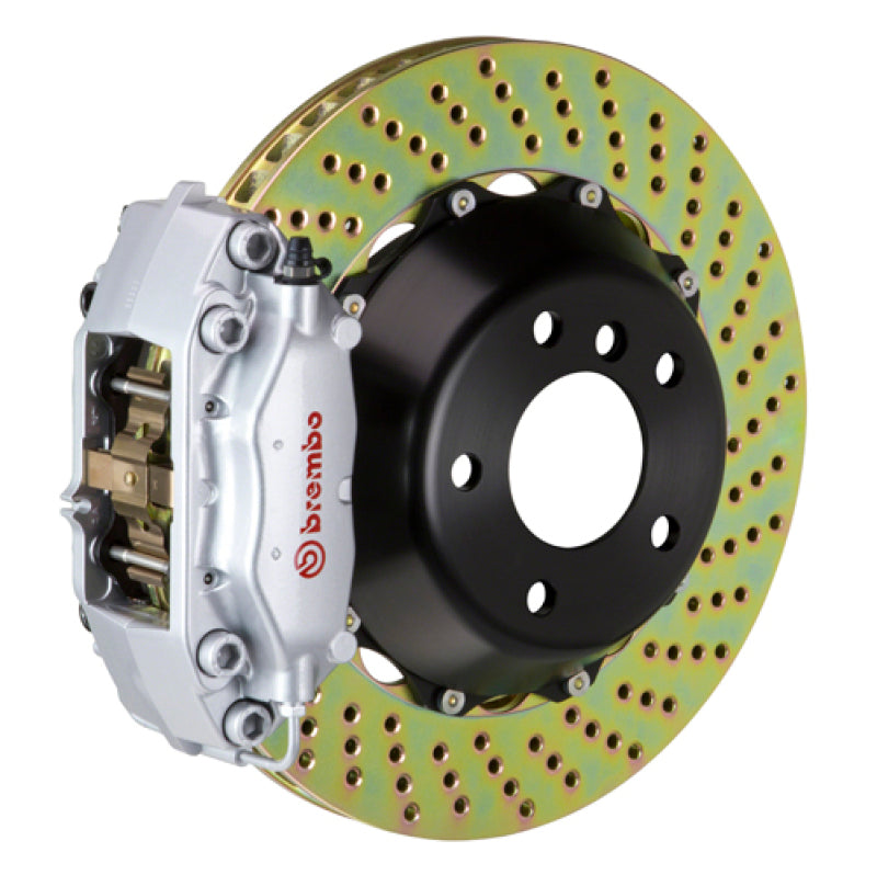 Brembo GT Brake Kit: 4 Piston, 345mm x 28mm (2-Piece), Drilled, Silver Calipe 2P1.8042A3 Photo - Primary