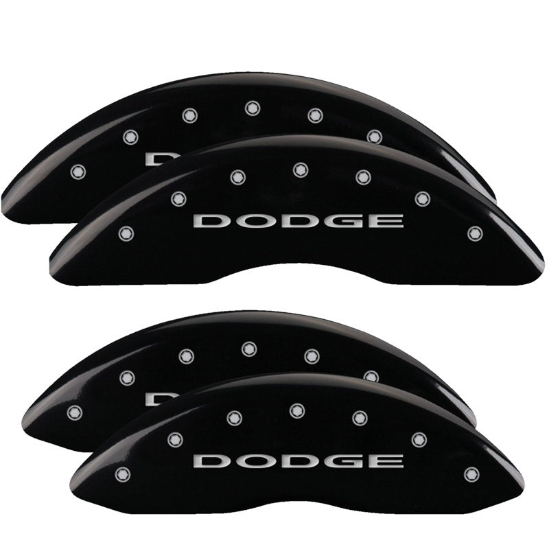 MGP 4 Caliper Covers Engraved Front & Rear With out stripes/Dodge Black finish silver ch 12124SDD4BK 12124SDD4BK Photo - Primary