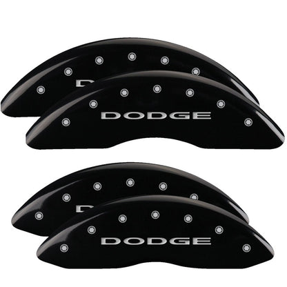 MGP 4 Caliper Covers Engraved Front & Rear With out stripes/Dodge Black finish silver ch 12124SDD4BK 12124SDD4BK Photo - Primary