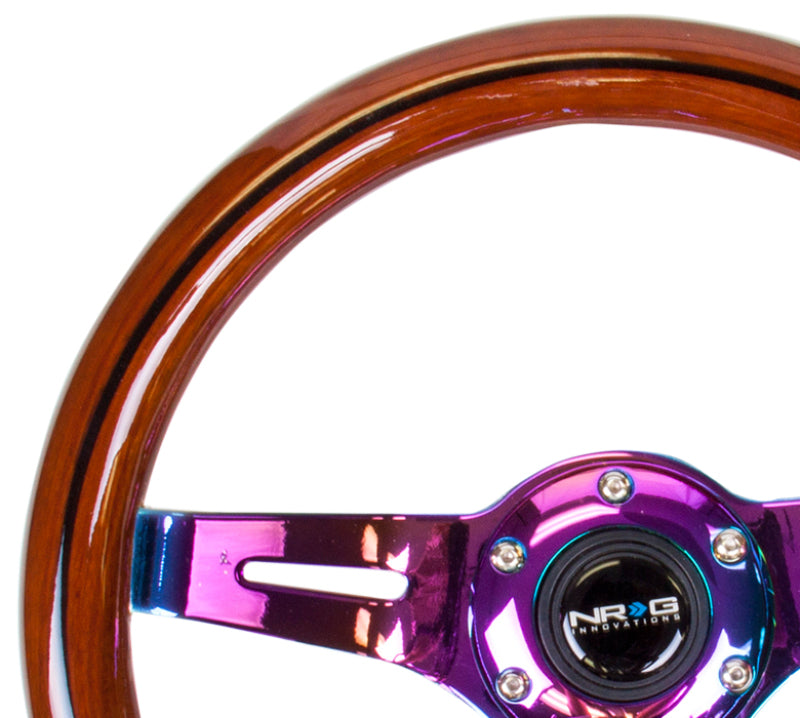 NRG Classic Dark Wood Grain Wheel, Black Line Inlay, 310mm, 3 Spoke Center ST-310BRB-MC Photo - Primary