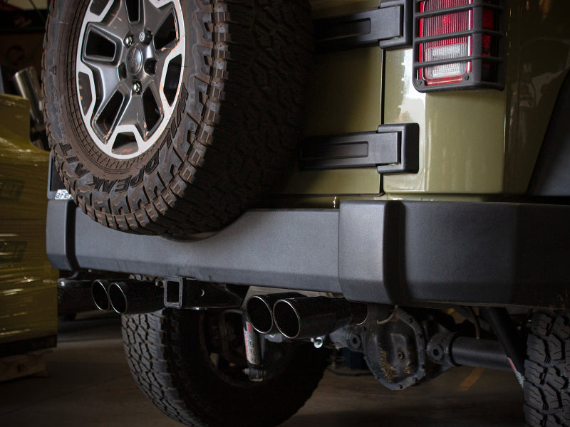 aFe Rebel Series 2.5in 409 SS Axle-Back Exhaust System Black 07-18 Jeep Wrangler (JK) V6-3.6L/3.8L 49-48086-B 49-48086-B Photo - Mounted