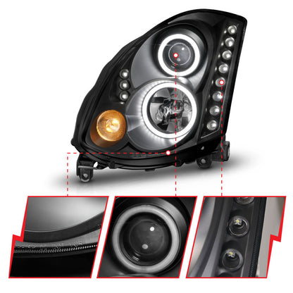 Anzo 2003-2007 Infiniti G35 Projector Headlights w/ Halo Black (CCFL) (HID 121363 User 4