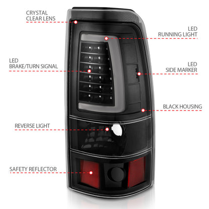 ANZO 1999-2002 Chevy Silverado 1500 LED Taillights Plank Style Black w/Clear Lens 311330 311330 User 3